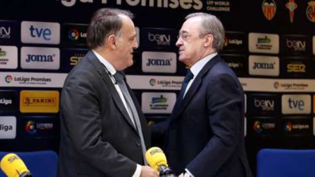 La tension monte entre le président de la Liga Tebas et le président du Real Madrid Perez